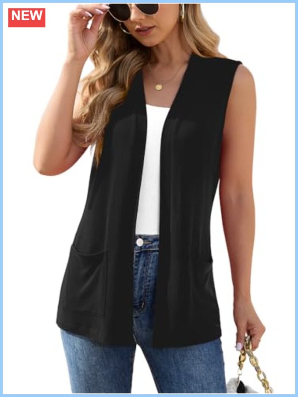 Women's Sleeveless Open Front Knit Cardigan Vest with Pockets Lightweight